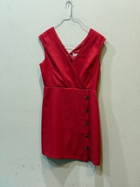 Loft Red Side Button Sleeveless Mini Pencil Dress